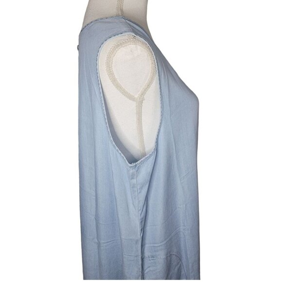 Renuar Dress Pocket Faux Denim Sleeveless Womens XL Simple Basic Blue Round Neck - Picture 3 of 11